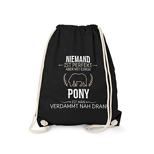 Fashionalarm Turnbeutel - Niemand ist perfekt - Pony - Fun mochila con lemas regalo Pferde-Liebhaber Reiten Welsh Highland Connemara Reitpony, color Negro , tamaño talla única