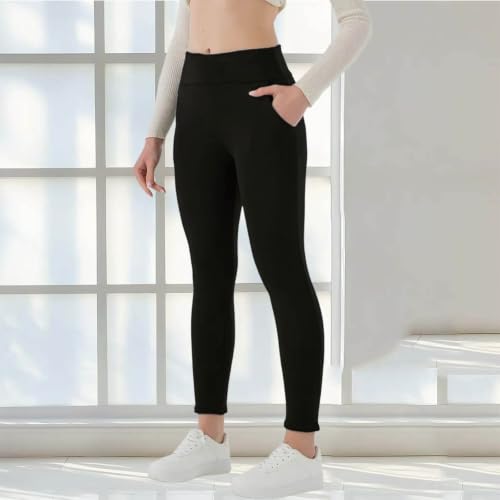 Fleece Lined Tights Women High Waisted Thermal Warm Leggings with Pockets - image 6