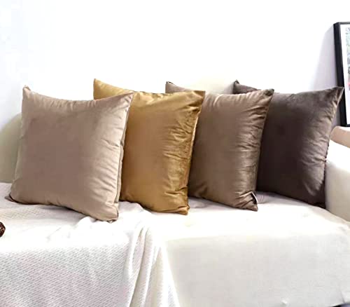 Mekajus Brown Throw Pillow Covers 18X18 Set Of 4 Velvet Soft Square Pillow Cover Couch Pillow Covers Case Pillowcase For Patio Sofa Bed Bedding Living Room (Brown) #TOP3