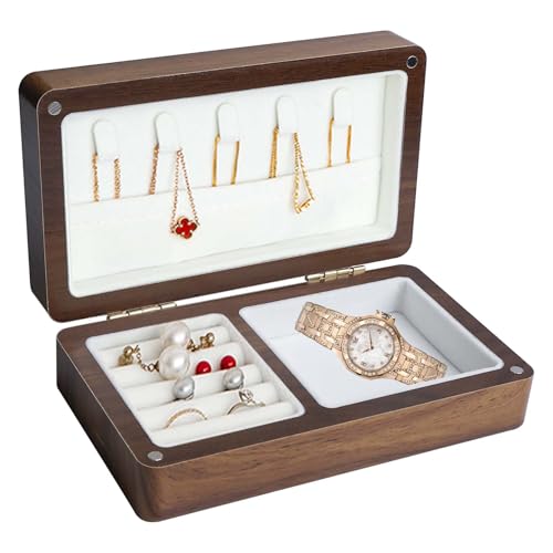Asfrode Petite boîte à bijoux en bois - Style rétro - Mini boîte de rangement vintage - Pour femme - Idée cadeau