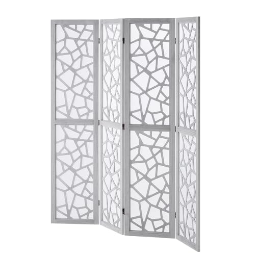VEVOR Wood Room Divider, 4 Panel Wood Folding Privacy Screen, 66.9 Inches Tall Indoor Carved Wooden Partition, Portable Decoration Screen, for Room Separation, Home, Office, Restaurant & Bedroom