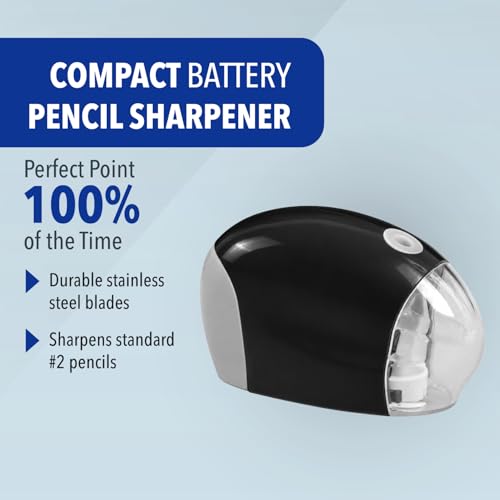 Westcott 55851 Small Battery Powered Pencil Sharpener for School, Home, and Work, Black