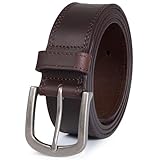 DENGFENGZHE Men's Full Grain Leather Belt for Everyday Casual Jeans, 1.5