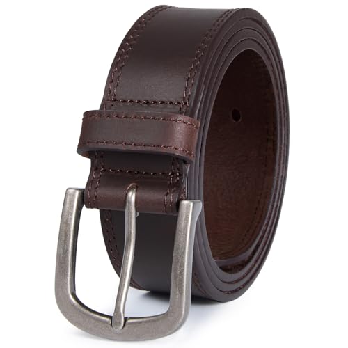 DENGFENGZHE Men's Full Grain Leather Belt for Everyday Casual Jeans, 1.5