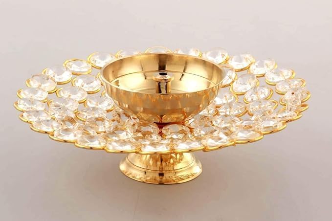 KUMKUM Fashions Indian Round Crystal Akhand Diya Deep Oil Lamp for Home Temple Diwali Puja Decor | Diwali Gift Wedding GiftDecor (15)