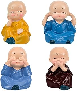 JLNGTHONG 4 Monks Figurine Statue, Buddha Statue Decoration Little Monk Figurine Cute Little Monks Hear No Evil See No Evil Speak No Evil Do No EvilStatue Wealth Lucky Figurine Home Baby Buddha Gift