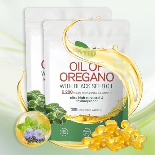 VivoNu Oil of Oregano Capsules, Balanced Oil of Oregano with Black Seed Oil, Organic OreganoOil Softgels,Carvacrol,Thymoquinone, Non-GMO