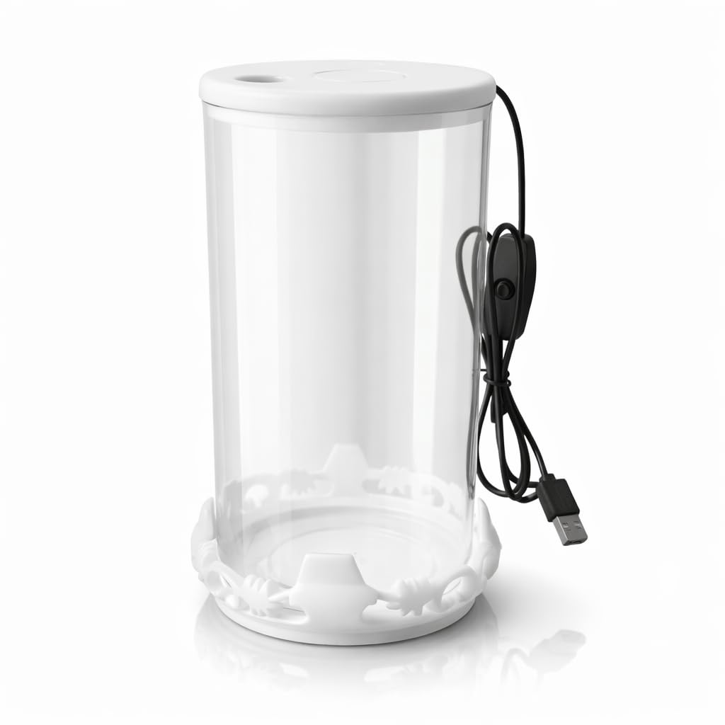 Petscope 1.2L Mini Cylinder Fish Tank with USB LED Light | Multi Color RGB Lighting | Small Aquarium for Home, Office Desk, Bedroom | Betta, Guppy Tank | Clear Acrylic Nano Aquarium-image-4
