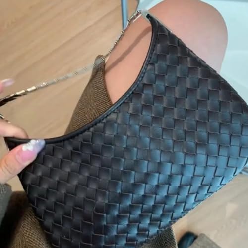 Image of Woven Leather Tote Bag For Women Crossbody Shoulder Bag Large Hobo Handbags Vegan Female Bag Vegetable Basket
