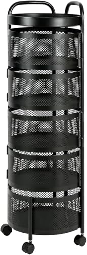 HYGRAD BUILT TO SURVIVE 4/5 - Tier Round Multi Layer Rotating Storage Cart Detachable Kitchen Bathroom Trolley Shelf Vegetable Fruit Storage Basket With 360 Wheels - Black (5 - Tier)