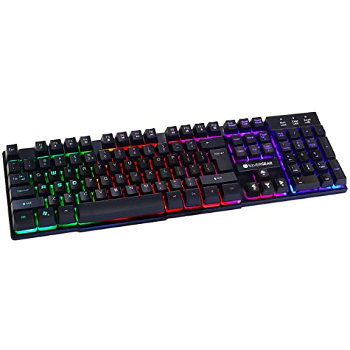 Silvergear Gaming Tastatur QWERTY, Soft Button Computertastatur mit LED Hintergrund Beleuchtung, Multi Media Bedienelemente, Englische Tastatur - Schwarz Cover