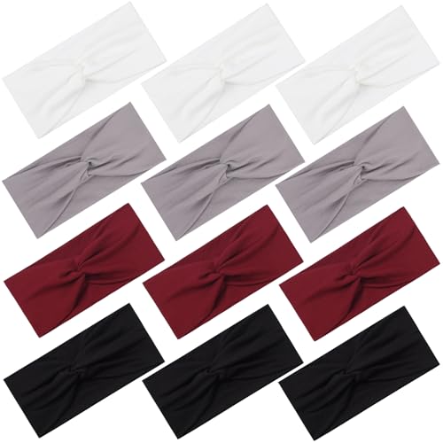 12 Pcs Stretchy Headbands for Women, Absorbed Sport Headband