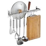 Deux méthodes d'installation: notre support mural for ustensiles de cuisine peut être installé avec des pastilles adhésives temporaires (non fournies) ou avec des trous percés (vis fournies). Il peut être utilisé même dans les appartements en location où le perçage est interdit.