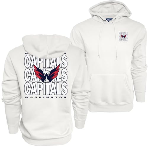 Blue 84 Washington Capitals NHL Officially Licensed Hooded Sweatshirt Front/Back Curl White, XX-Large