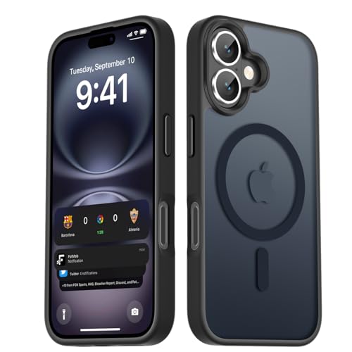 Image of LATVIN for iPhone 16 Plus Case, Magnetic Phone Cover, Compatible with MagSafe, Military Grade Protection, Translucent Matte Frosted Back, Black