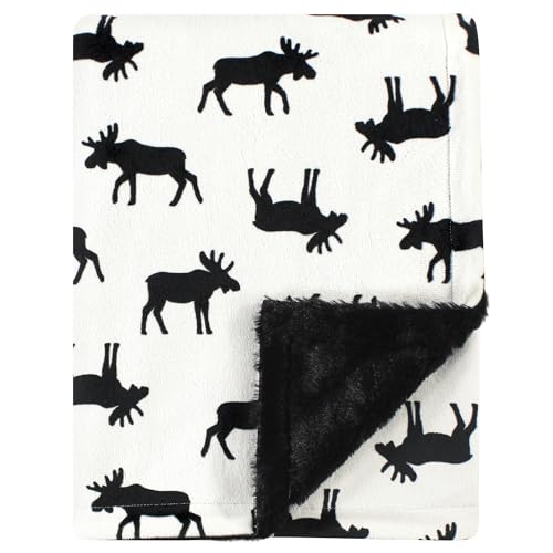 Image of Hudson Baby Unisex Baby Plush Blanket with Furry Binding and Back, Moose, One Size