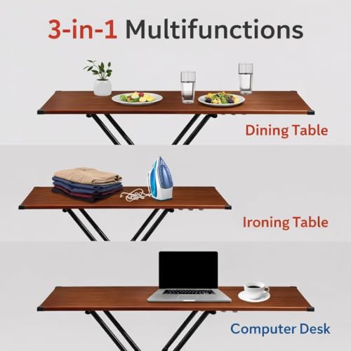 Image of FLIPZON Premium Foldable Ironing Cum Multi-Purpose Table with Heavy-Duty Metal Frame | Smart Space-Saving Laptop, Study & Utility Desk (Walnut)