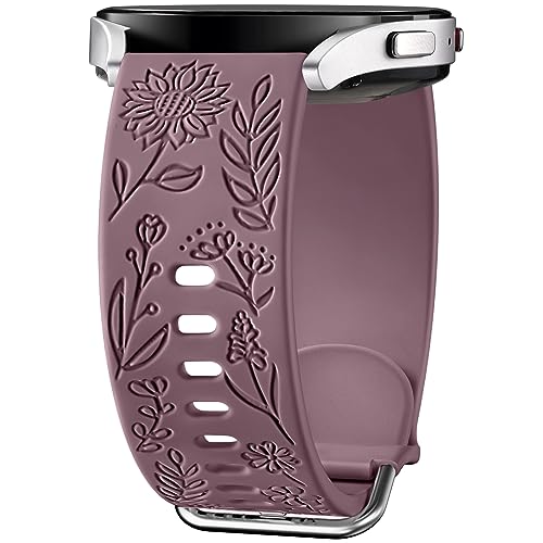 Samsung Galaxy Watch Bands - Sunflower Engraved 40mm/44mm, Silicone Sport Strap for Women/ Men Smoke Violet