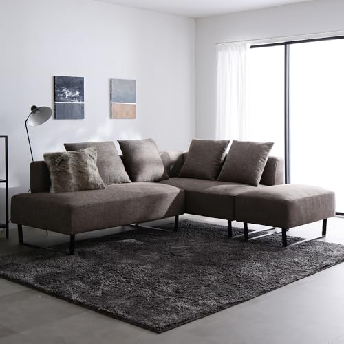 RASIK ソファー カウチ 3人掛け 3点セット (2.5人掛け+カウチソファ+オットマン) スチール脚 ミックスブラウン L字 ポケットコイル 洗えるカバー 脚取り外し可 お客様組立 NAXAM ナザム