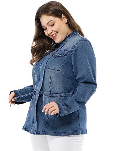 Agnes Orinda Women's Plus Size Denim Jacket Stretch Stand Collar Zip Drawstring Jean Jackets 20244