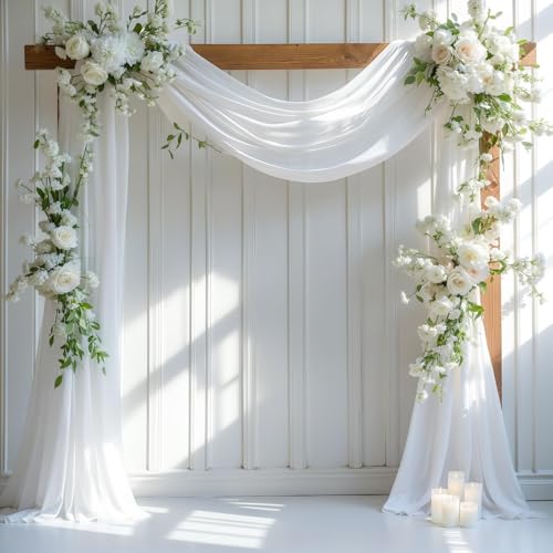 Wedding Arch Draping Fabric 28' x19FT, Sheer Chiffon Fabric Backdrop,1 Panel White Drapes for Wedding Ceremony Decor, Decorative Arch Drapery for Birthday Party Ceiling Curtain Backdrop