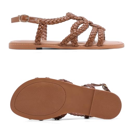 Image of Ruiee Wide Width Sandals for Women, Summer Flat Slides Casual Braided Wide Feet Sandal Comfort Slip on Sandals Open Toe Beach Shoes for Women.