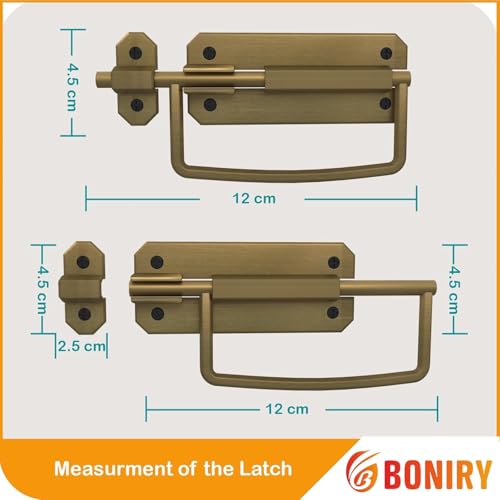 Image of Boniry Door Latch Lock, Kadi /Kundis with Grab Handles - Solid Metal Door Stopper for Bathroom, Home, Office - Easy Install, Smooth Sliding, Heavy Duty Latch (4, Brass)