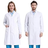 COCREAZY Laborkittel Damen Arztkittel Herren Arzt Kostüm Baumwolle Chemie Labormantel, Unisex Chemie Kittel Schüler Langarm Arztkittel Weiß Medizin Kittel Malerkittel für Labor Krankenhaus Arbeit, XS