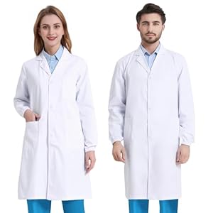 COCREAZY Laborkittel Damen Arztkittel Herren Arzt Kostüm Baumwolle Chemie Labormantel, Unisex Chemie Kittel Schüler Langarm Arztkittel Weiß Medizin Kittel Malerkittel für Labor Krankenhaus Arbeit, XS