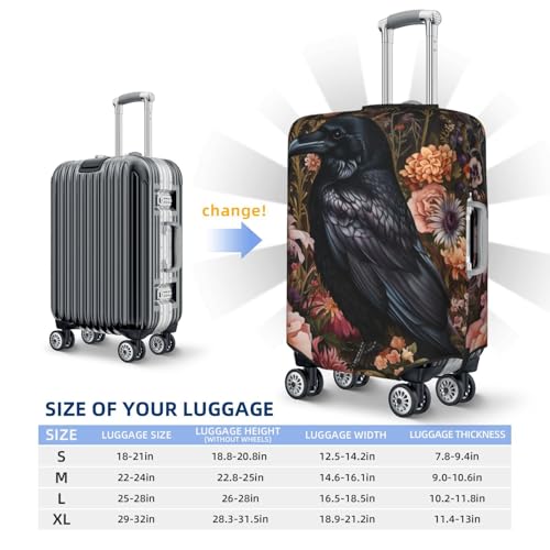 Travel Luggage Covers,Small Elegant Raven Surrounded By Flowers Thicker Elastic Suitcase Cover Dustproof Baggage Cover Scratch-Resistant Suitcase Cover Protector Fit 22-24 Inch Luggage Medium4