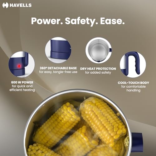 Image of Havells Steamor Multicook Kettle | 1.2 L Capacity | Food Grade Body with Cool Touch Handle | Multiple Steaming Attachments | Double Safety Protection | 3 Temperature Modes(Blue)