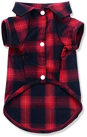 Koneseve Dog Shirt, Pet Plaid Polo Clothes Shirt T-Shirt, Sweater Bottoming Shirt,Cat Puppy Grid Adorable Wearing Stylish Cozy Halloween,Christmas Costumes {Red;XXL}