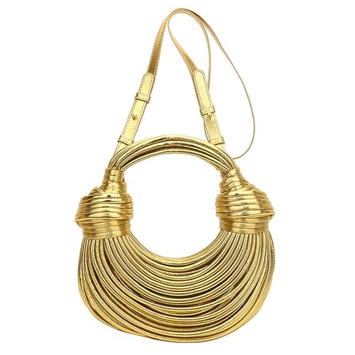 FGJKKK Hand-Woven Bread Women's Purse and Handbag Top Handle Satchel Shoulder Crossbody Creative Noodles Underarm Bag Clutch (gold)