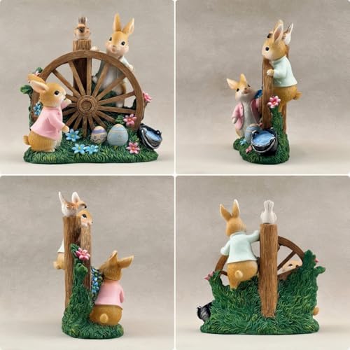 Estatua Figuras Conejo con Rueda de Agua Decoración miniatura 5