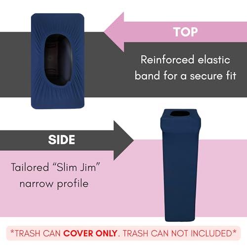 Image of YOUR CHAIR COVERS - 23 Gallon Spandex Slim Jim Narrow Trash Can Cover - Navy Blue (Cover ONLY, Trash CAN NOT Included)