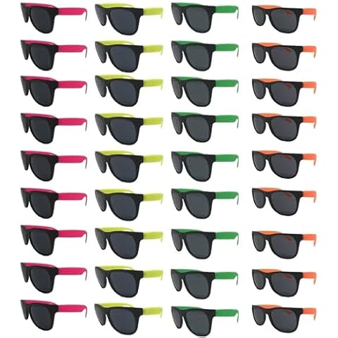 TheGag Neon Sunglasses Bulk Kids-Adults Party Pack 48 Green Pink Yellow Orange Sunglasses for Graduation Mardi Gras Holidays Birthdays UV 400 Protection Better Quality Cover