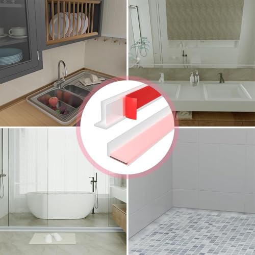 Image of Silicone Water Guard for Shower & Kitchen - Flexible Self-Adhesive Barrier for Sinks, Tubs & Counters - Prevents Water Spills & Keeps Surfaces Dry