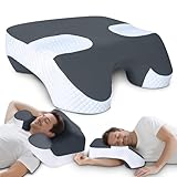 SAHEYER Side Sleeper Pillow with Arm Holes, 2 in 1 Shoulder Relief System for Rotator Cuff Pain, Memory Foam Pillow for Adults with 3 Arm Place Hole, Grey