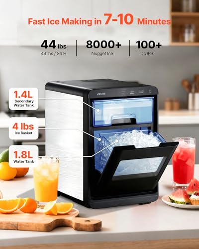 Image of VEVOR Countertop Ice Maker, 44 lbs per Day, Self-Cleaning Portable Machine with Scoop, Drawer-Style Ice Access, Nugget Ice-Making Machine with Chewable ICES for Home, Kitchen, Office, Bar & Party
