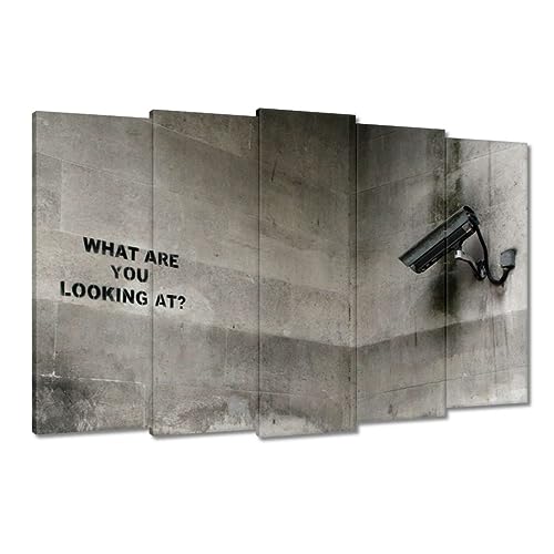 Tableau Banksy Graffiti Camera 150x95cm - Décoration murale toile moderne