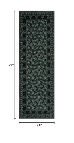 Image of Lahome Black Kitchen Runner Rug 2x6, Low Plie Rug Runners for Hallways Non Slip, Vintage Floral Washable Runner for Entryway Laundry Room Bathroom (2'x6', Black /Green)