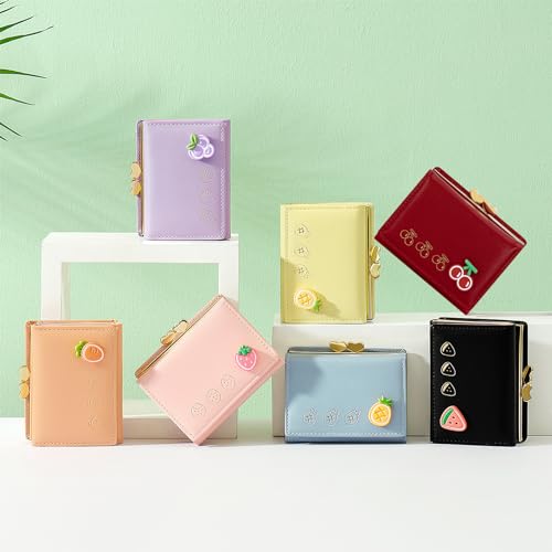 Image of YINHEXI Wallet Women, RFID Blocking Small Compact Trifold PU Leather Card Holder Purse with Coin Pocket & ID Window for Ladies, Teens, and Girls (Cherry Red)