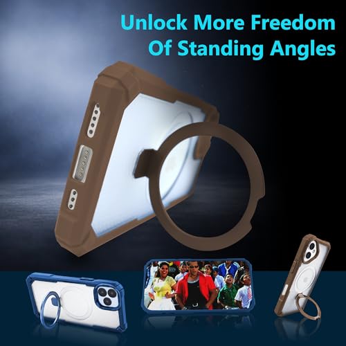 Image of AIBEX Transparent Back Cover Compatible for iPhone 16 Plus| Mag-Saf Magnetic Ring Kickstand | Shockproof Dual Layer Military Grade Drop Protection Armor Case| Wireless Charging Support - Brown