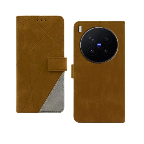 Image of amazon basics Vivo X300 Pro 5G Flip Cover | Card Pockets Wallet & Stand | Flip Cover for Vivo X300 Pro 5G (Brown with Grey)