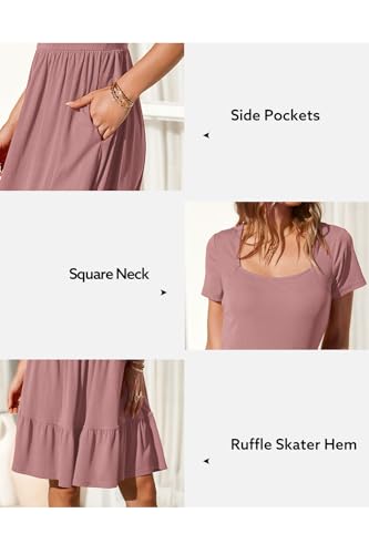 Image of Newshows Women's 2026 Summer Casual Square Neck Ruffle A Line Beach Vacation Sundress Work Business Dress with Pockets