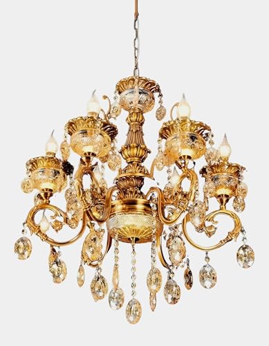 Image of Modern Contemporary Glass Chandelier Ceiling Lighting Lamp Hanging Chandelier, 6-Light Antique Gold Finish Light with Bulbs