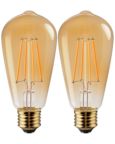 Vanke E27 Vintage Light Bulbs 6W Edison Screw LED Filament Decorative Bulb Warm White 2700K 700 Lumen Equivalent 60W Non-Dimmable Pack of 2