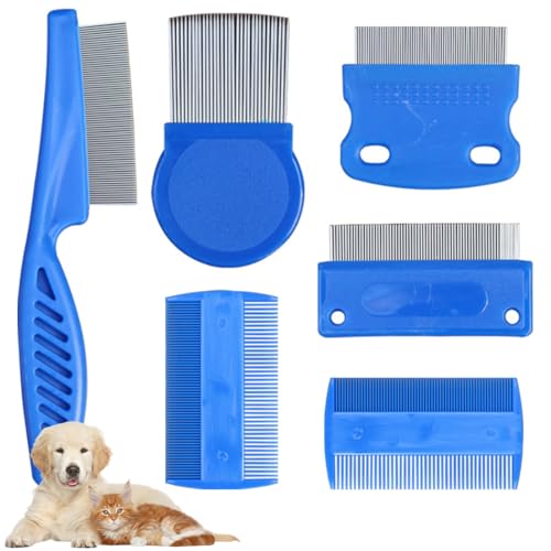KIRZAX 6 Piezas Peine Antipulgas para Gatos,Peine Antipulgas para Gatos de Dientes Finos,Perros Peines para Piojos,Herramienta de Limpieza para Piojos/Costras/Sudor,Peine de Dientes de Doble Cara