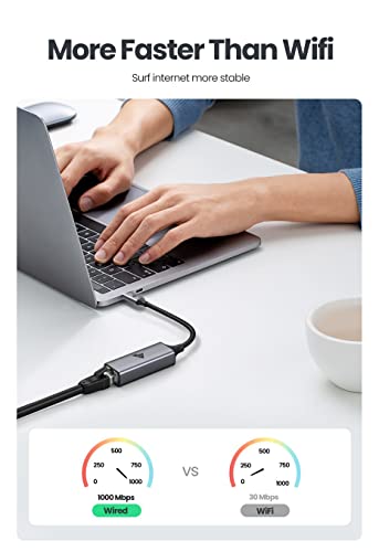 Image of Vaku Luxos USB C to RJ45 Gigabit Ethernet Network Adapter /RJ45 LAN Wired Adapter USB 3.1, Compatible for MacBook, Chromebook, and Other Type-C Enabled Device (Grey)