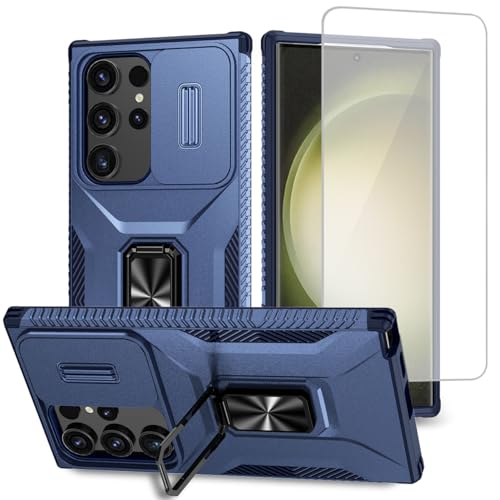 Coque S24 Ultra Anti-Choc avec Protège Objectif Coulissant Bleu